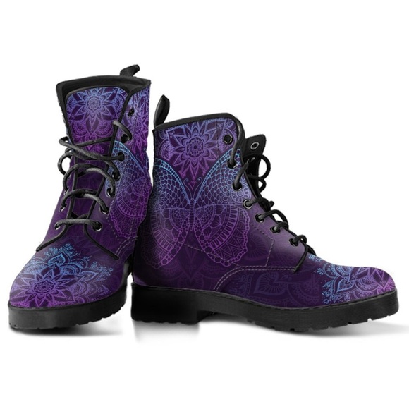 BUTTERFLY PURPLE Combat BOOTS MARTEN Inspired Y2K Moto Women’s Sz 40/9 - Picture 13 of 13